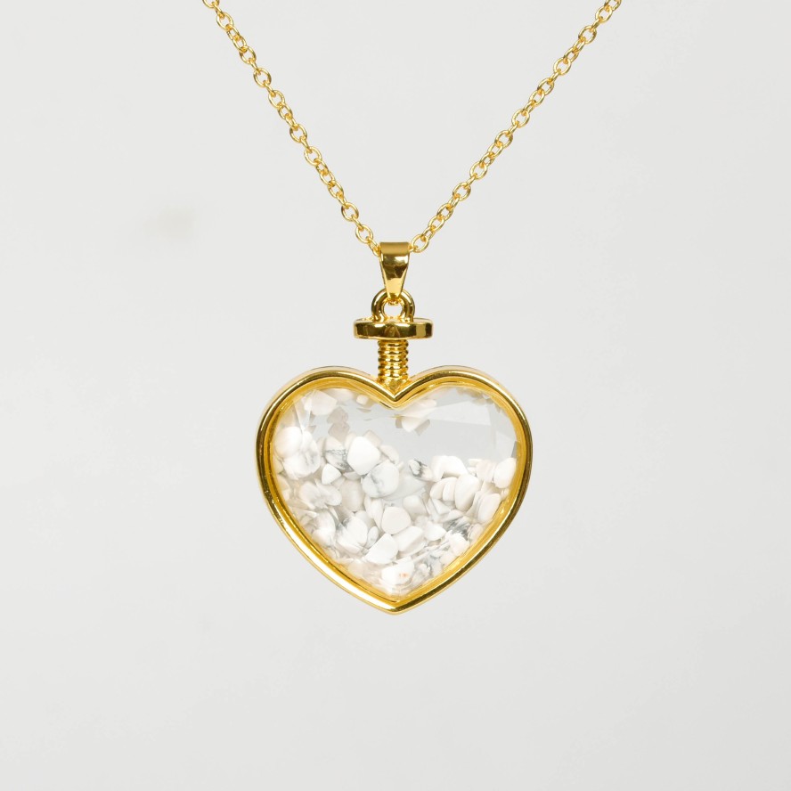 Crystal Chips In Heart Glass Pendant Necklace